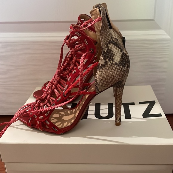 SCHUTZ Coral/Snake Skin Lace-Up Heels Size 7.5 - Picture 2 of 7